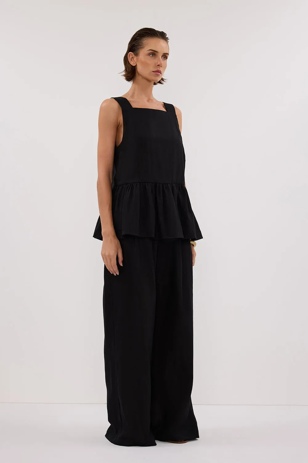 Dissh DAISY BLACK LINEN PEPLUM TOP