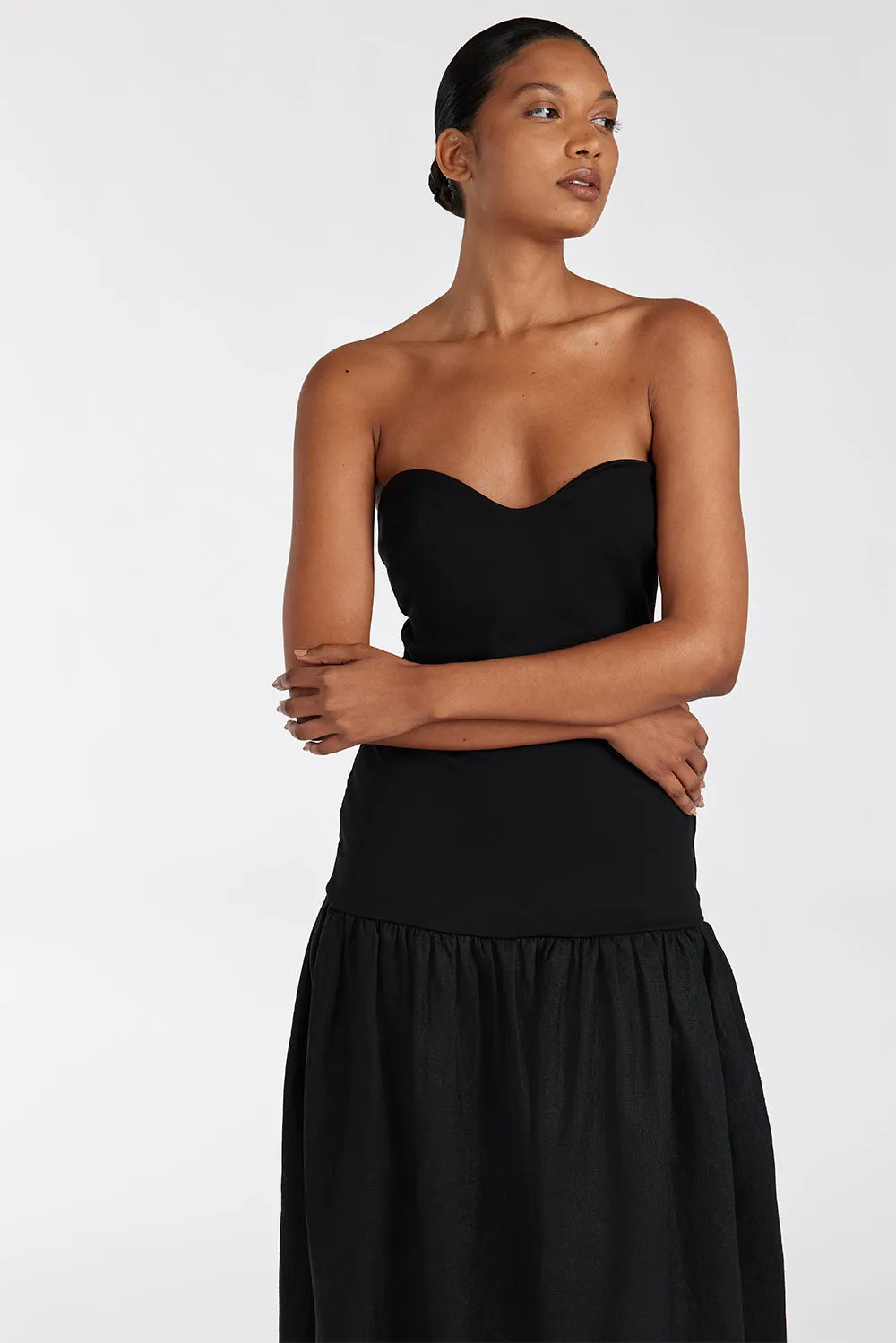 Dissh ELLISON BLACK STRAPLESS MIDI DRESS