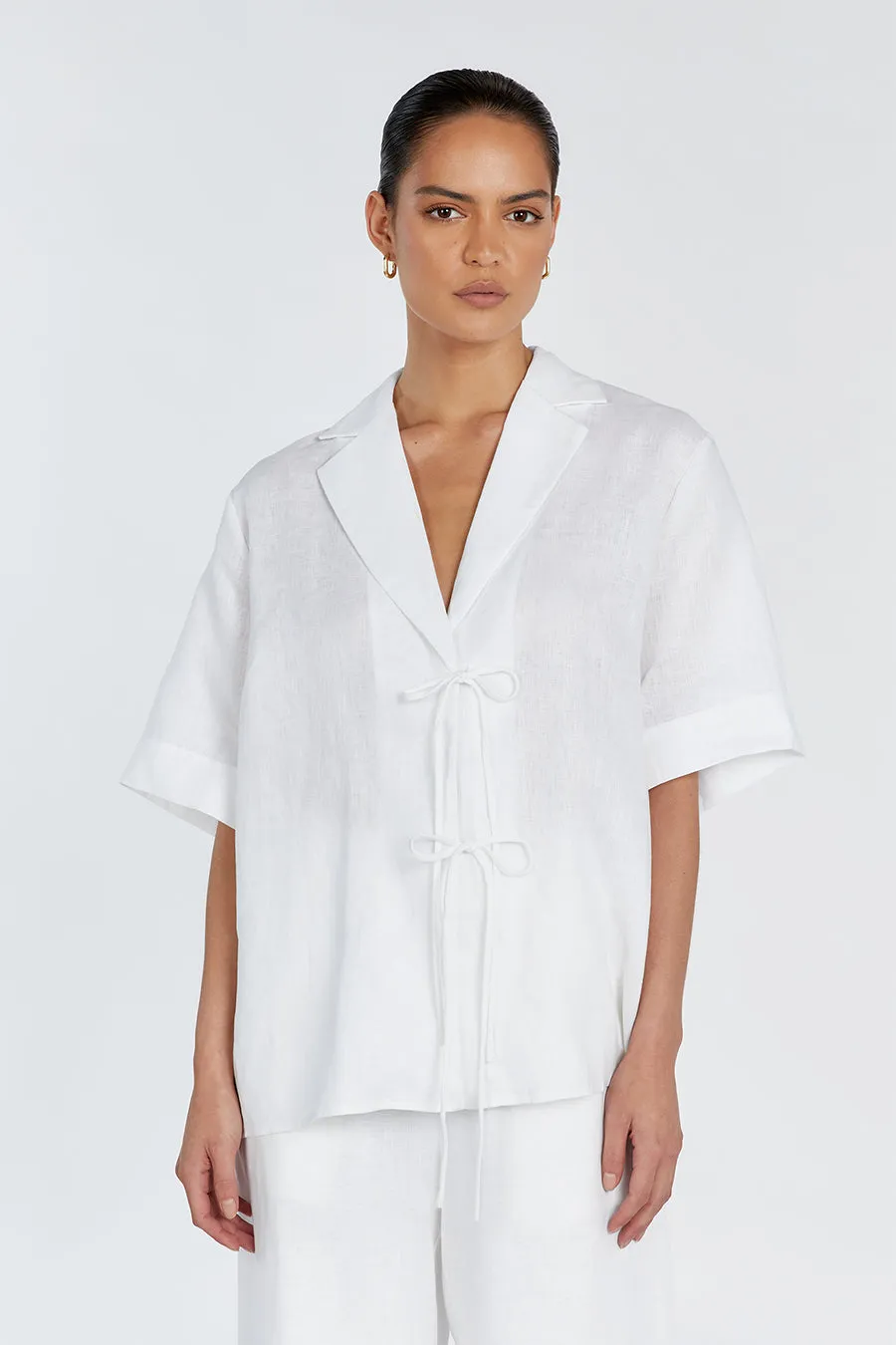 Dissh EMELIA WHITE LINEN WRAP SHIRT