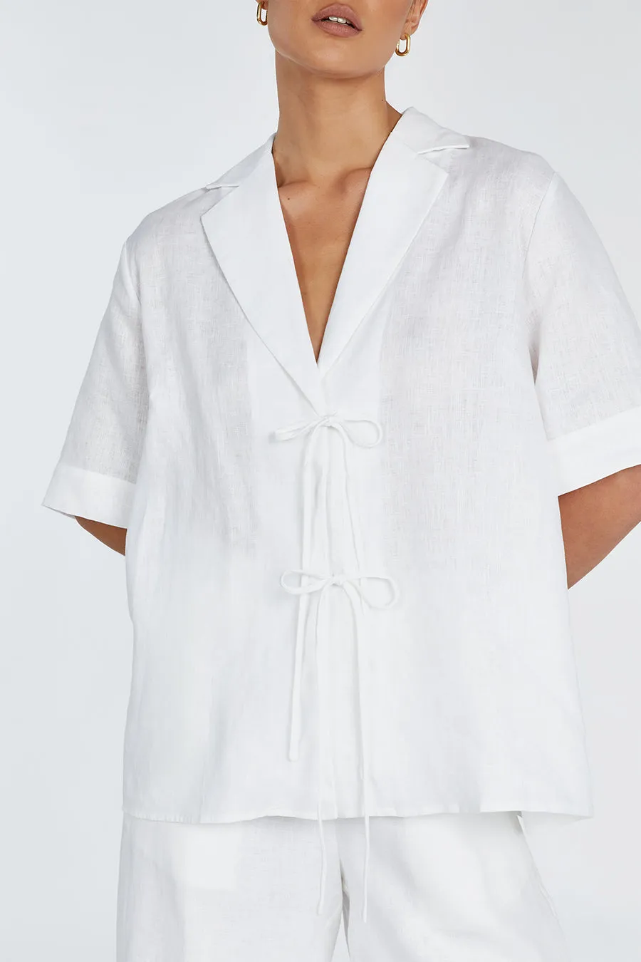 Dissh EMELIA WHITE LINEN WRAP SHIRT