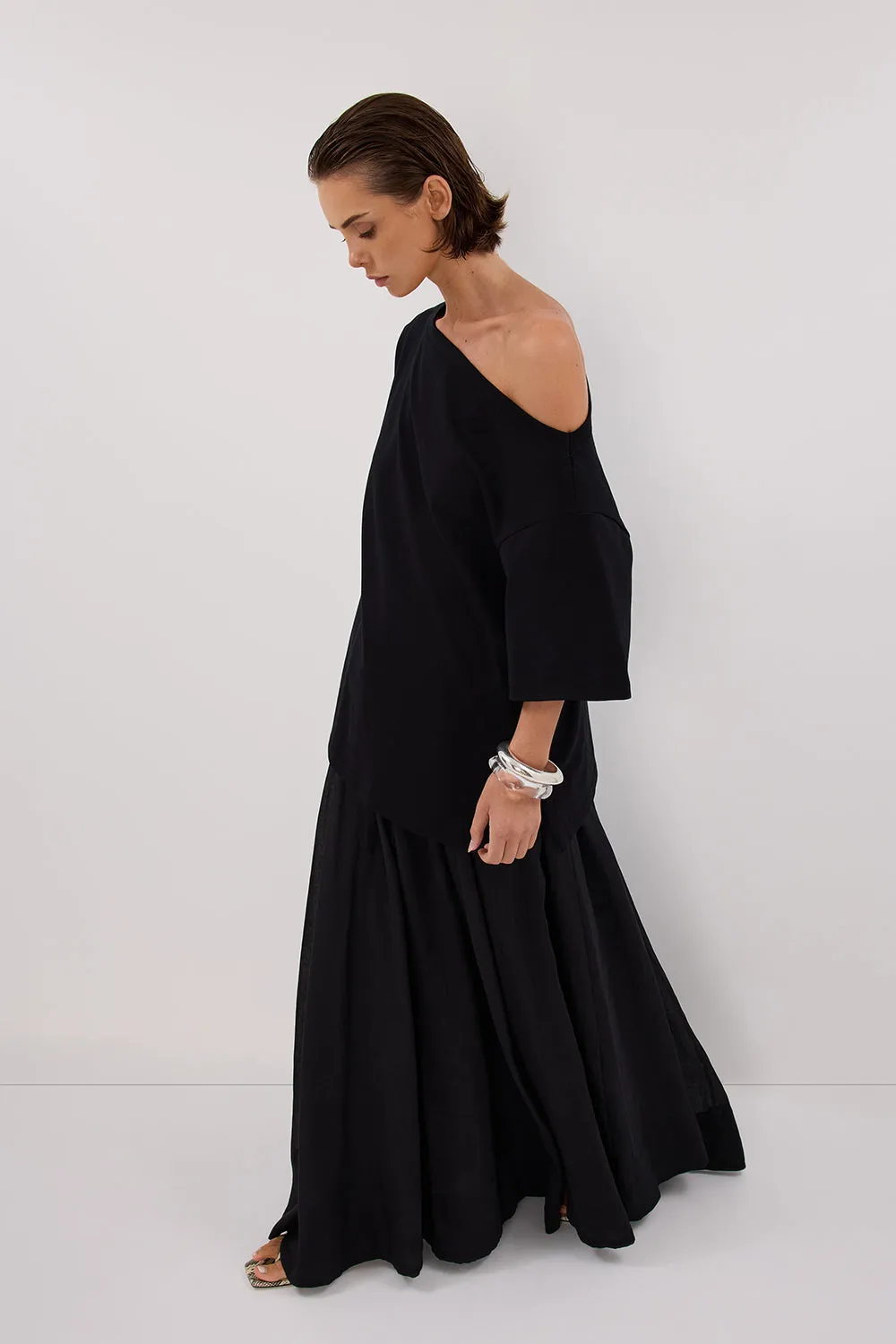 Dissh ESME BLACK ASYM BOAT NECK TEE
