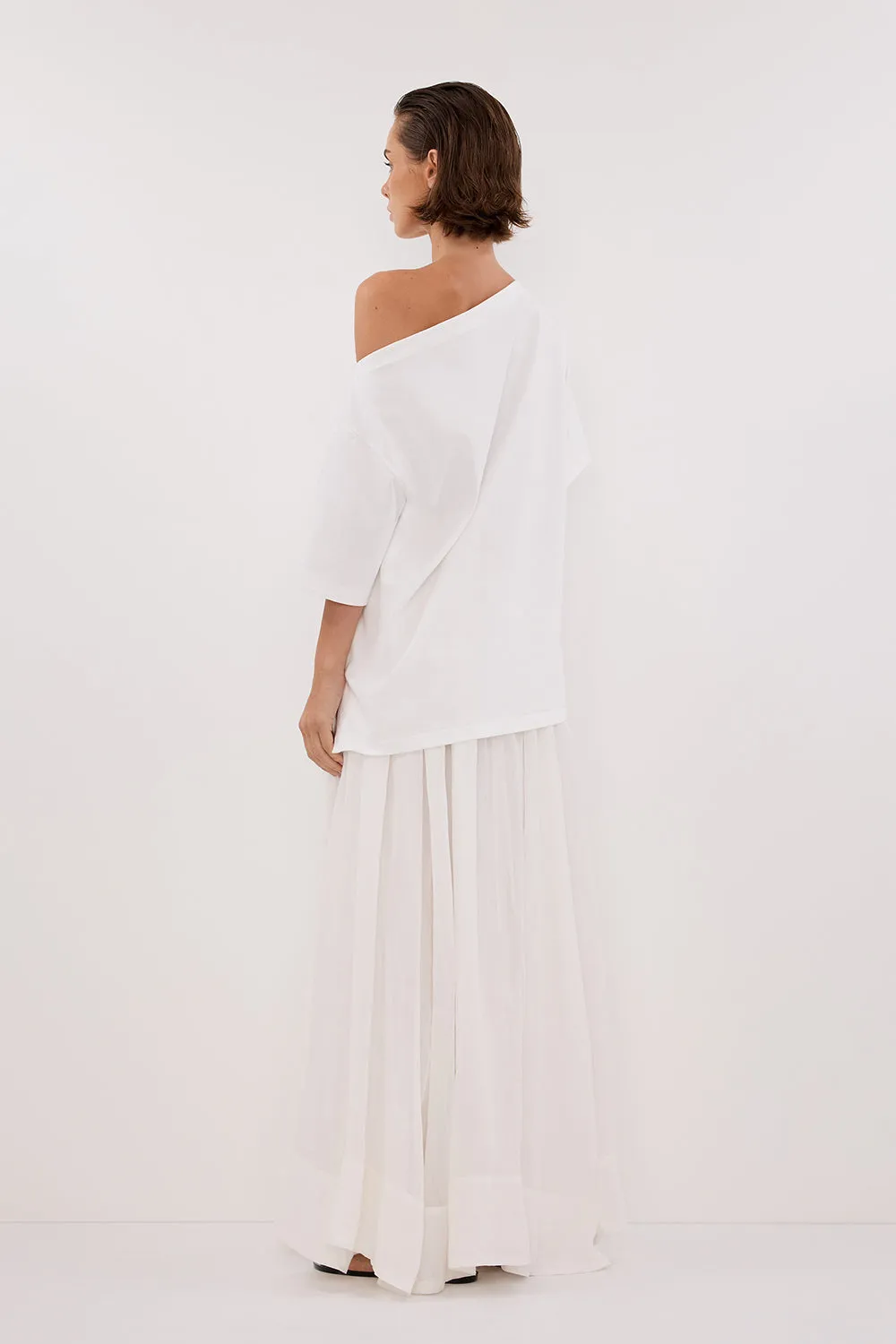 Dissh ESME WHITE ASYM BOAT NECK TEE