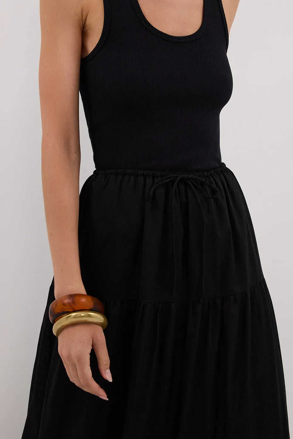 Dissh FLETCHER BLACK TIERED MAXI SKIRT