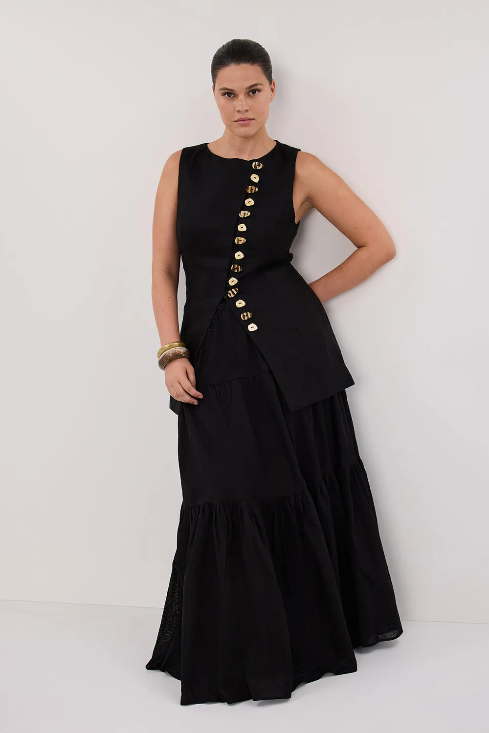 Dissh FLETCHER BLACK TIERED MAXI SKIRT