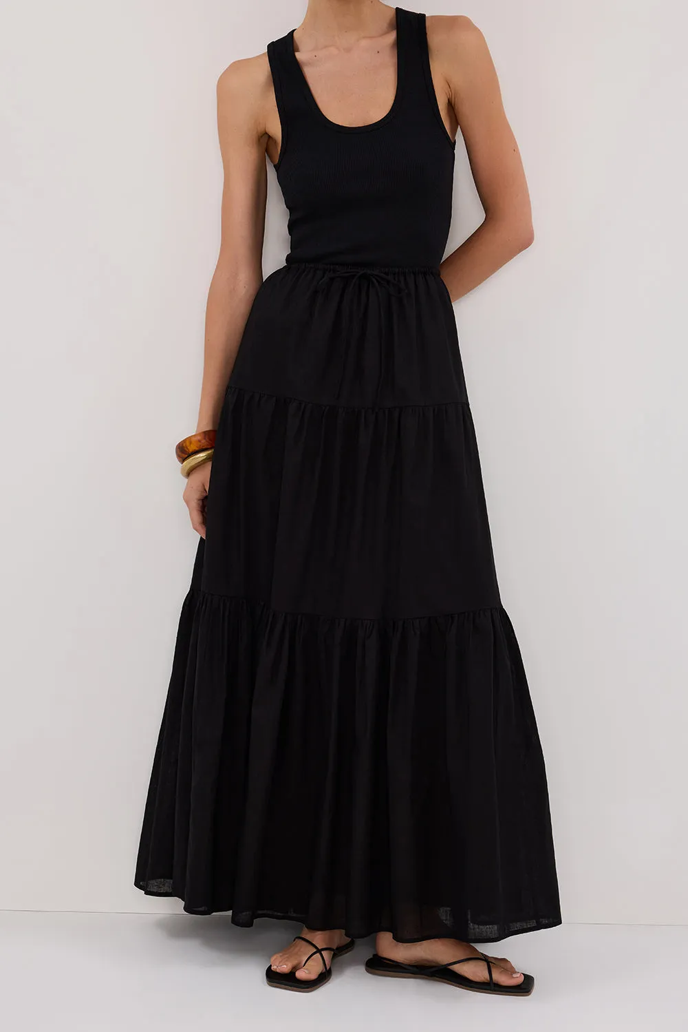 Dissh FLETCHER BLACK TIERED MAXI SKIRT