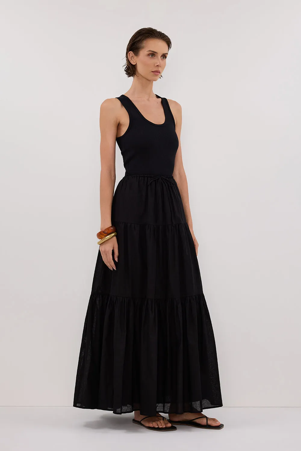 Dissh FLETCHER BLACK TIERED MAXI SKIRT