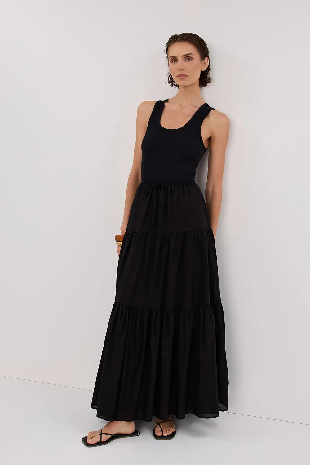 Dissh FLETCHER BLACK TIERED MAXI SKIRT