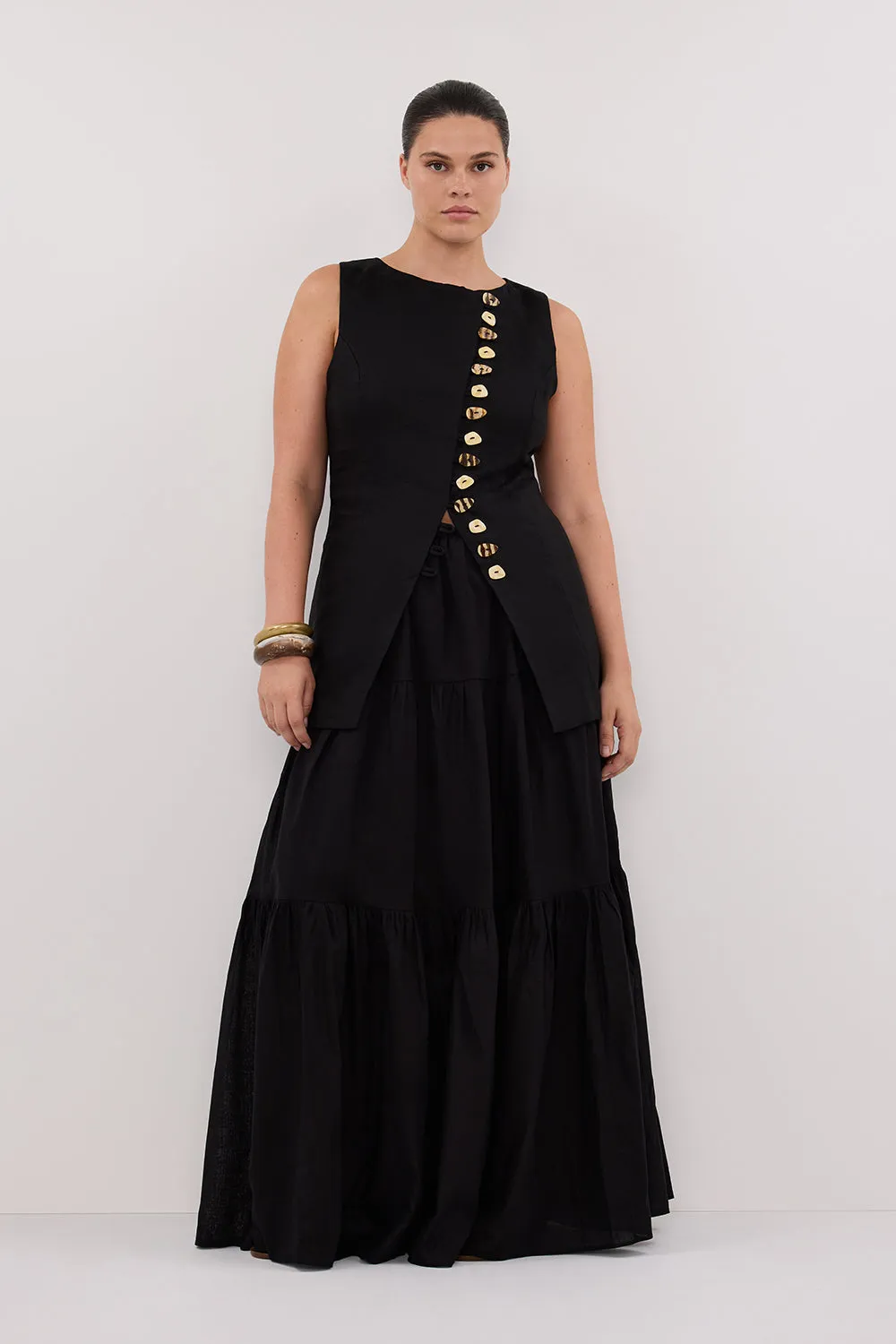 Dissh FLETCHER BLACK TIERED MAXI SKIRT
