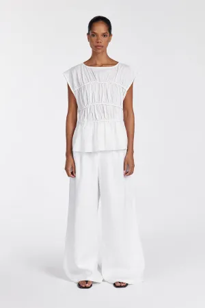 Dissh FLYNN WHITE LINEN BLEND TIERED TOP