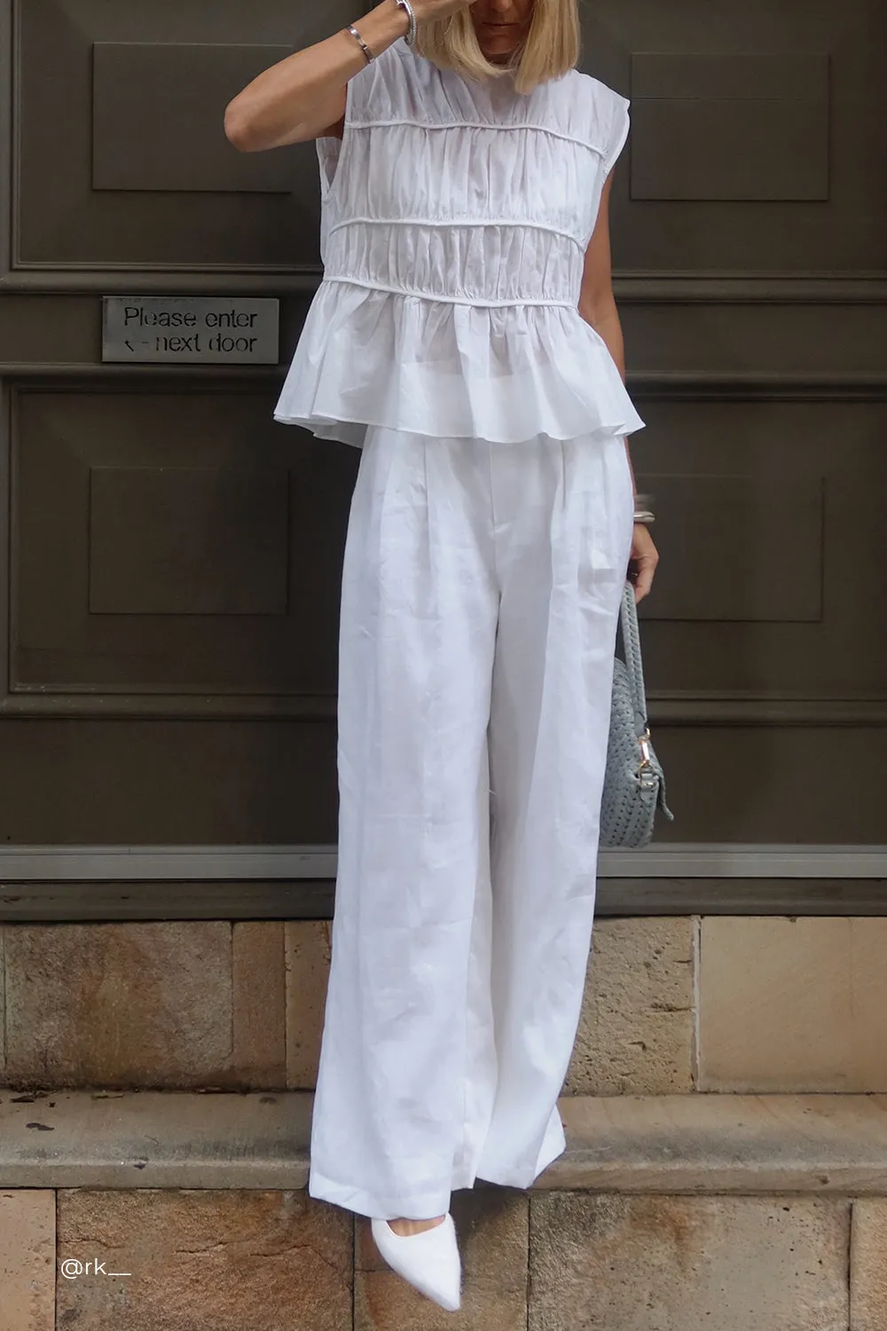 Dissh FLYNN WHITE LINEN BLEND TIERED TOP