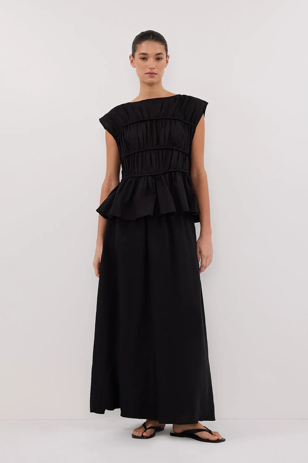 Dissh GEMIMA BLACK LINEN MIDI SKIRT