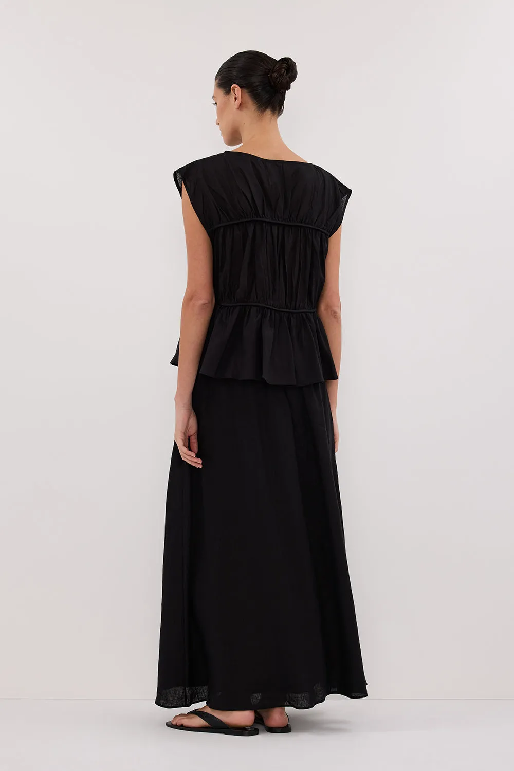 Dissh GEMIMA BLACK LINEN MIDI SKIRT