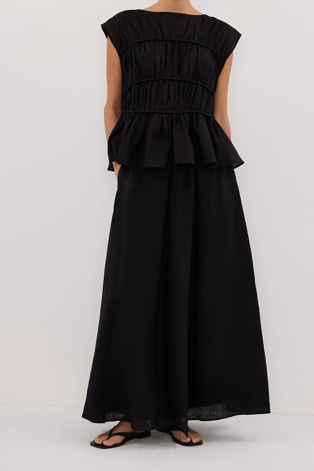 Dissh GEMIMA BLACK LINEN MIDI SKIRT