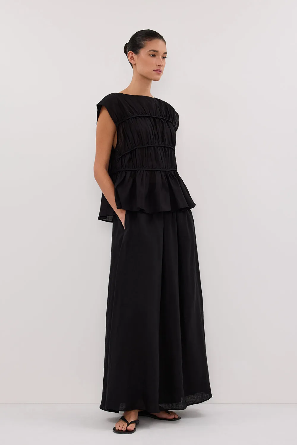 Dissh GEMIMA BLACK LINEN MIDI SKIRT