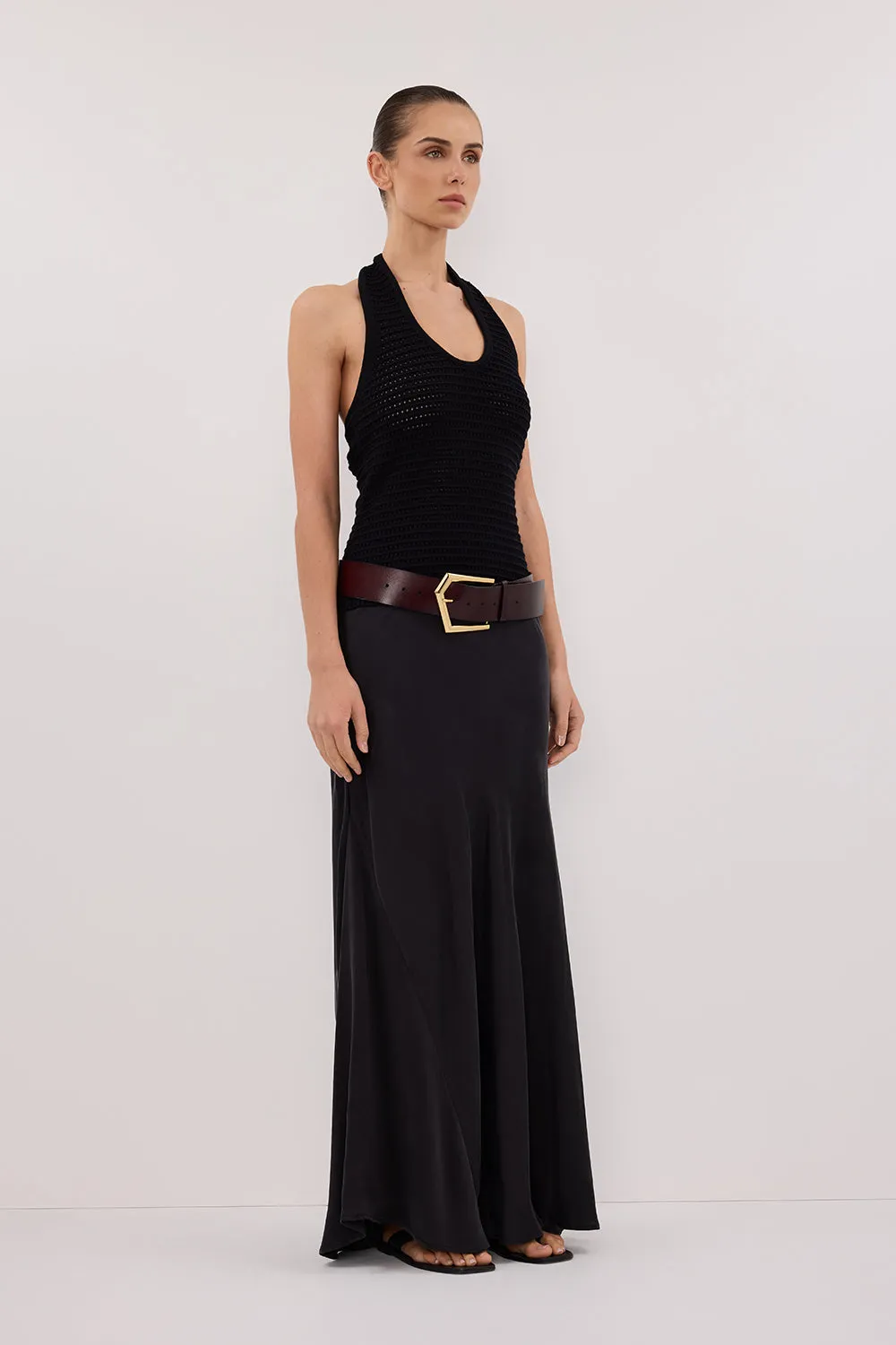 Dissh GINA BLACK HALTER CROCHET TOP
