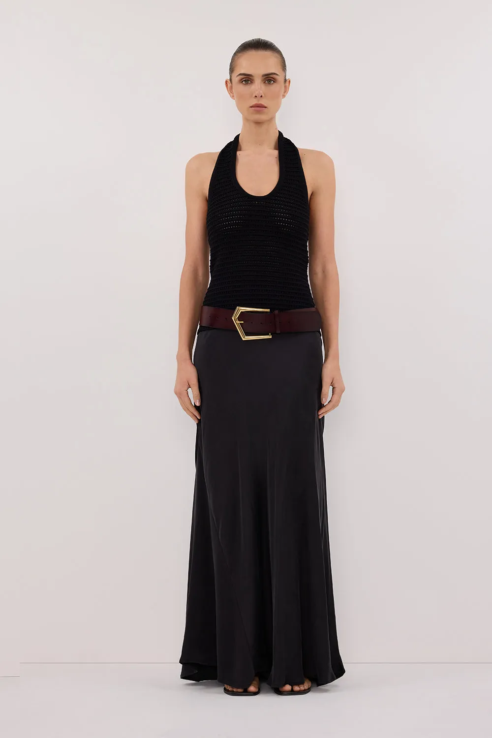 Dissh GINA BLACK HALTER CROCHET TOP
