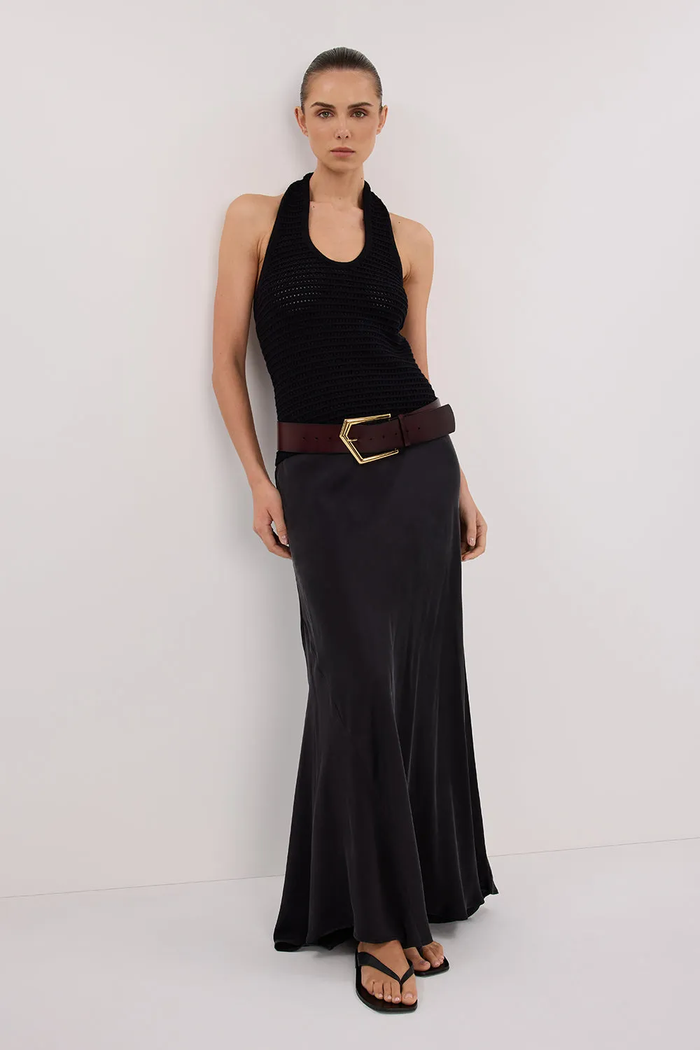 Dissh GINA BLACK HALTER CROCHET TOP