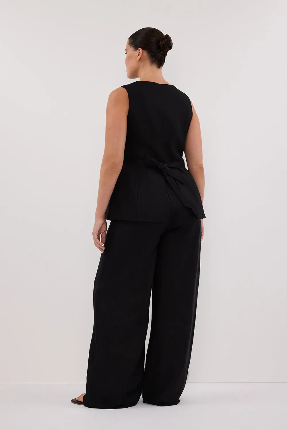 Dissh GINA BLACK LINEN ELASTIC WAIST PANT