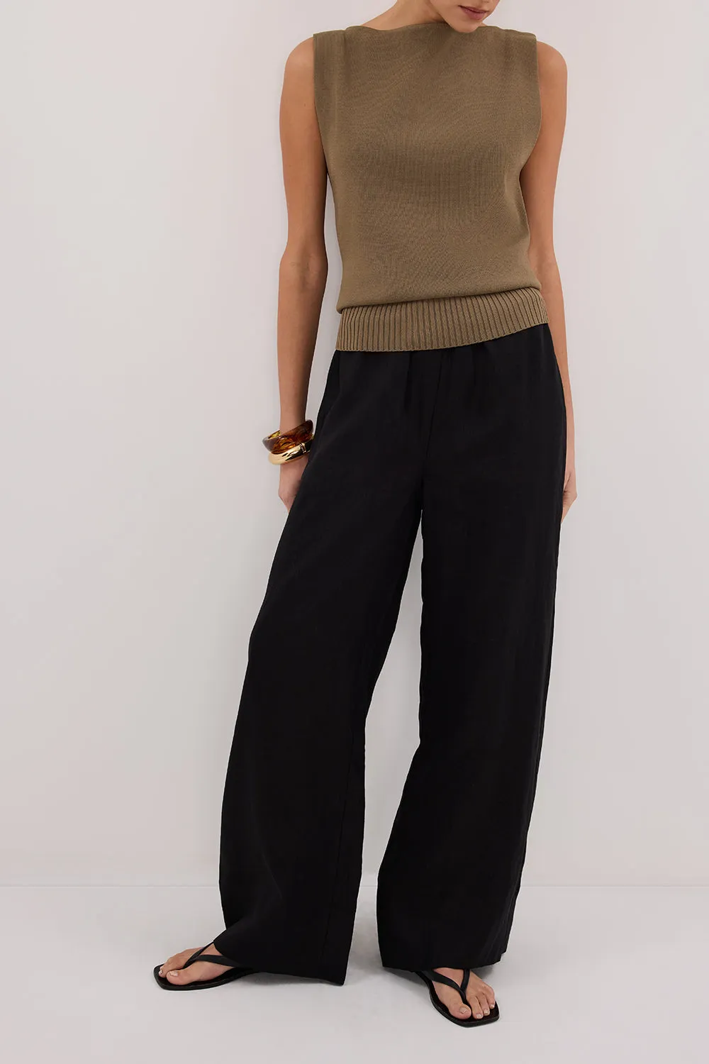 Dissh GINA BLACK LINEN ELASTIC WAIST PANT