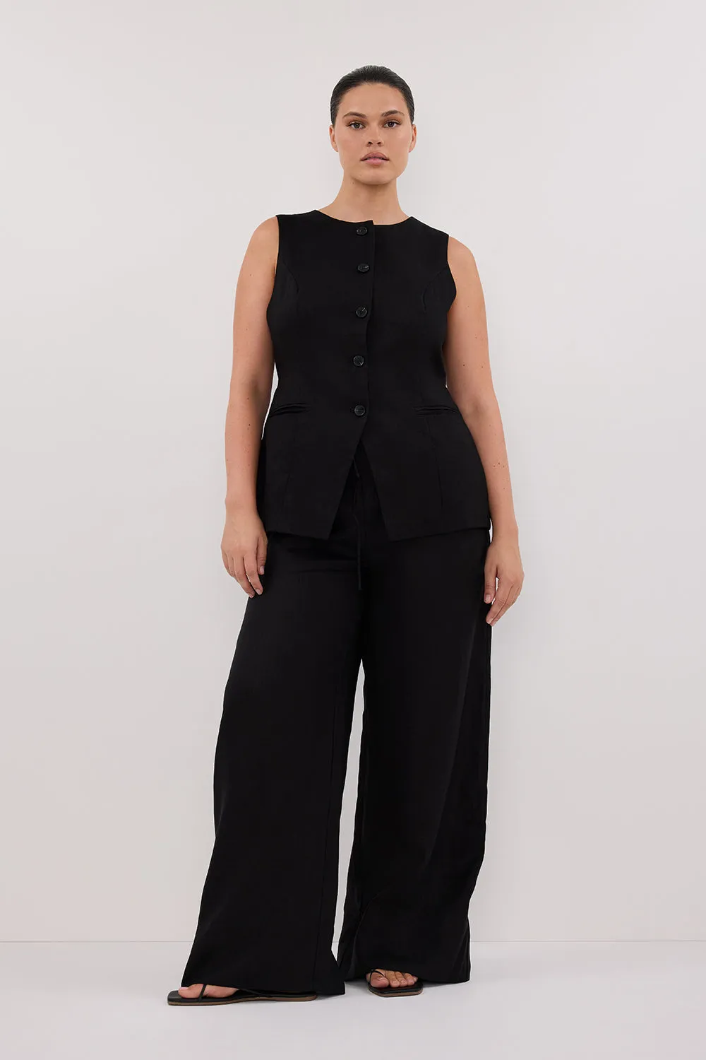 Dissh GINA BLACK LINEN ELASTIC WAIST PANT