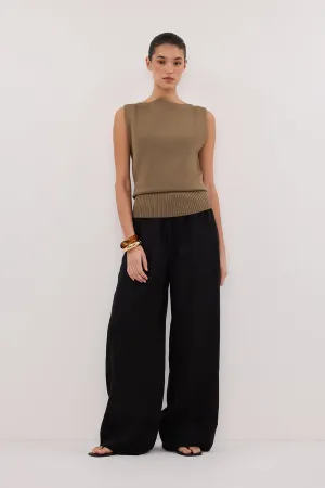 Dissh GINA BLACK LINEN ELASTIC WAIST PANT