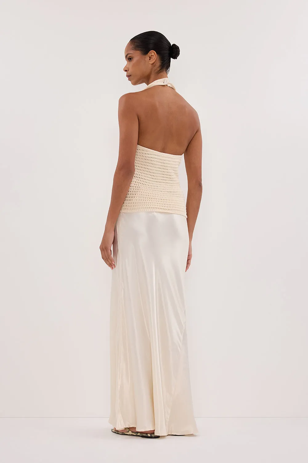 Dissh GINA CREAM HALTER CROCHET TOP