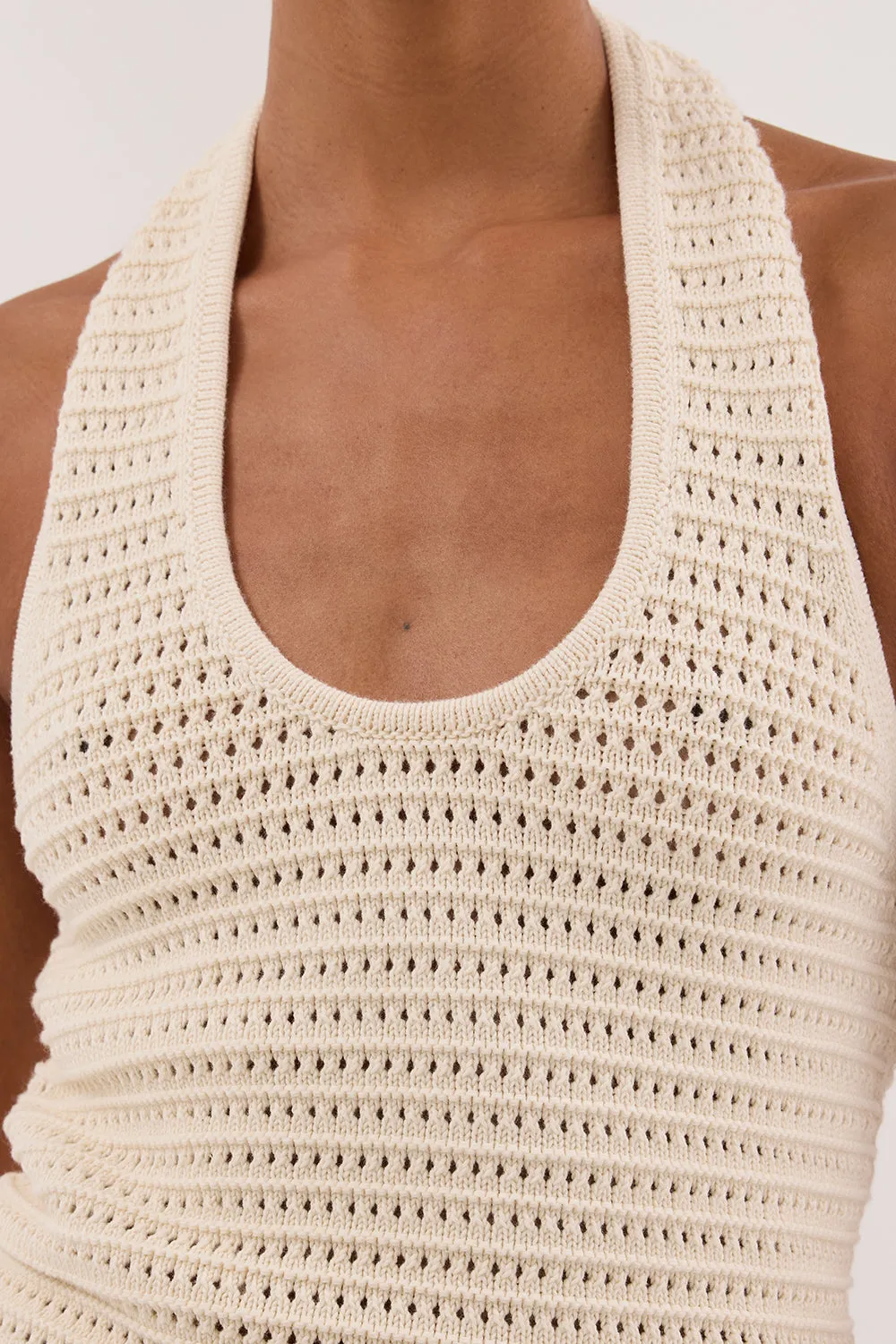 Dissh GINA CREAM HALTER CROCHET TOP