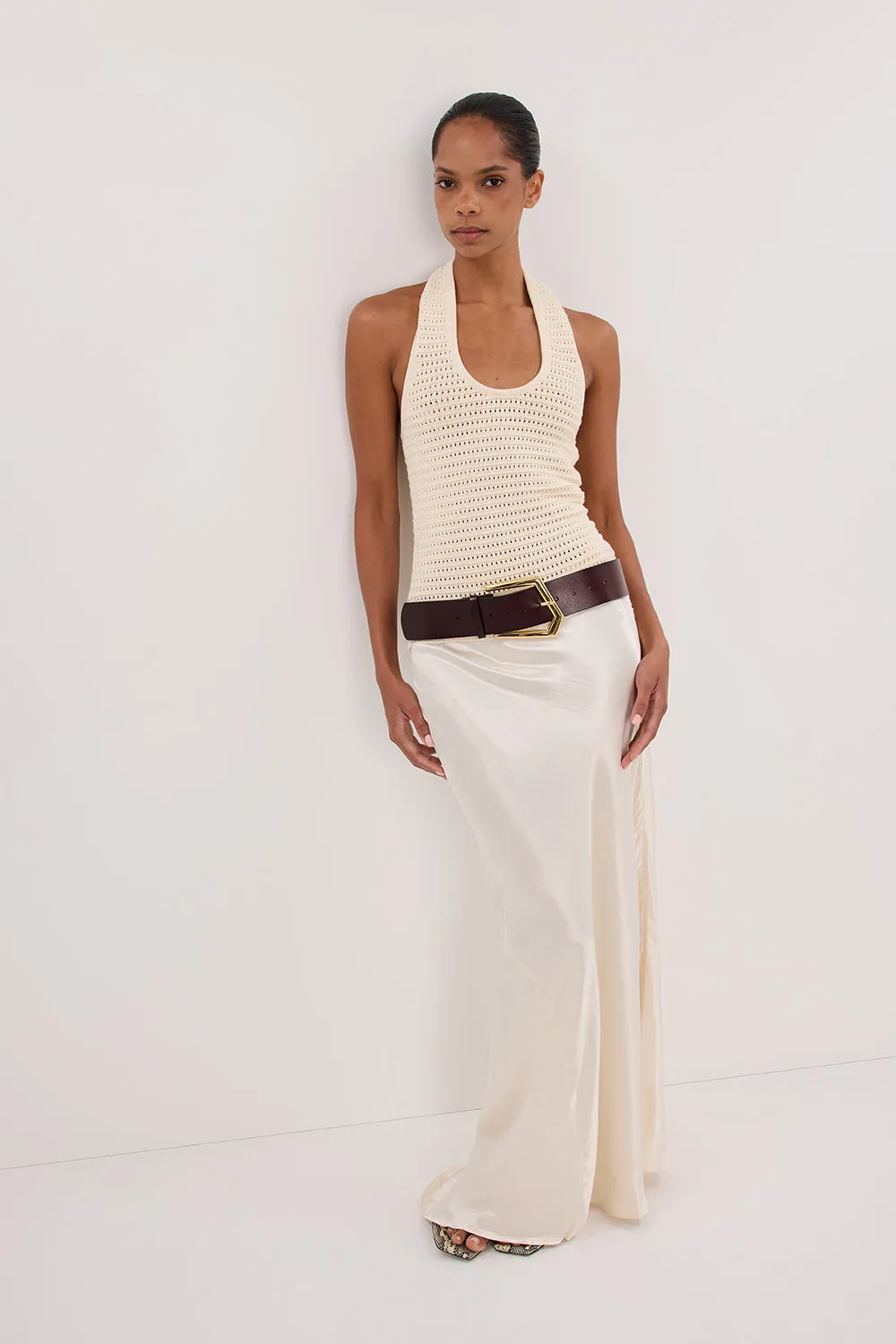 Dissh GINA CREAM HALTER CROCHET TOP