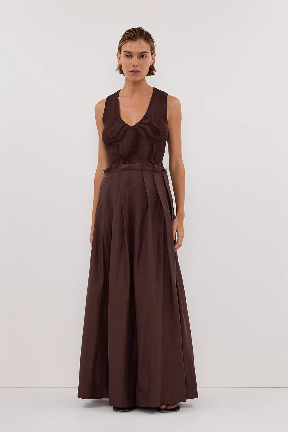 Dissh HOLLY BITTER CHOC HYBRID MIDI DRESS