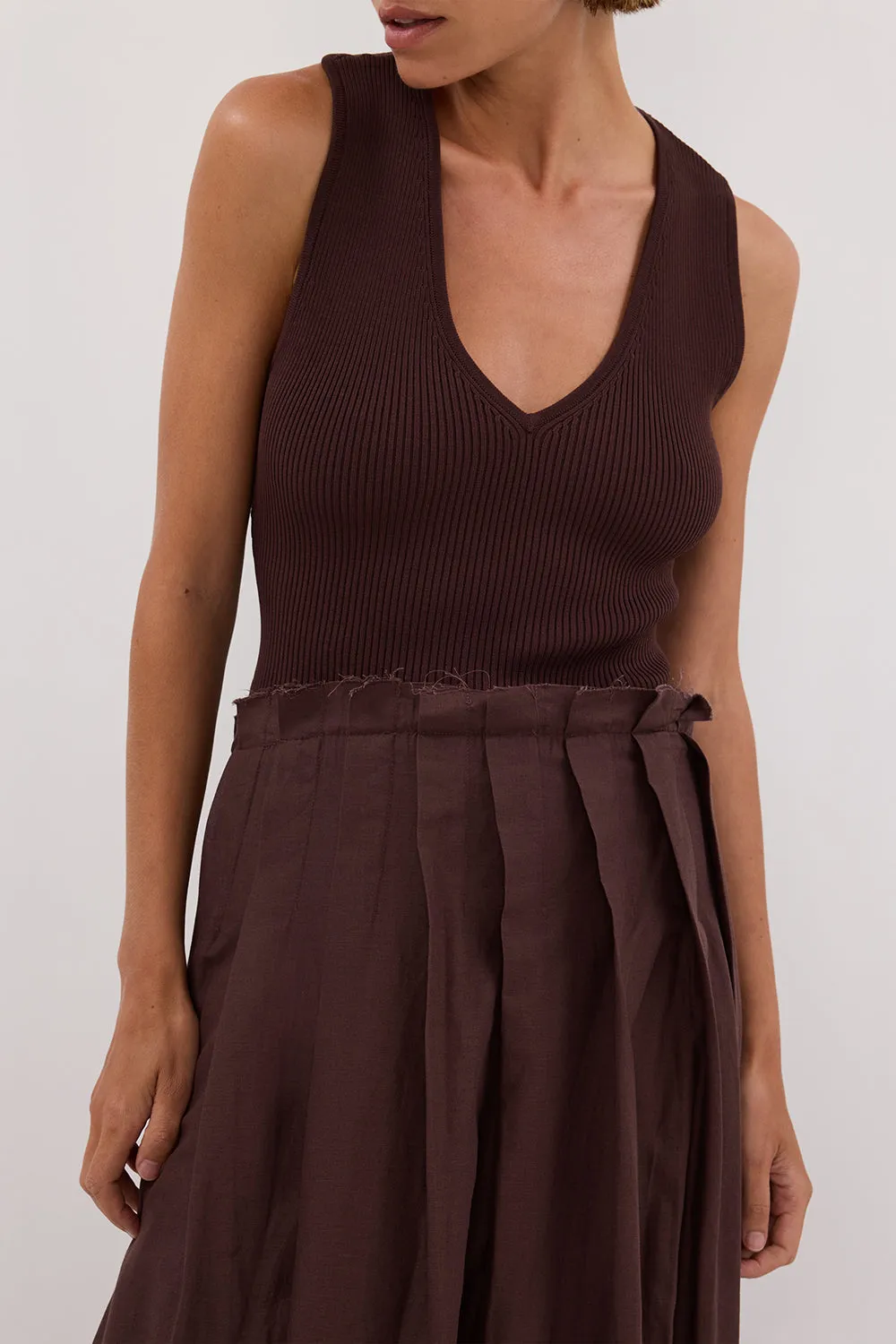 Dissh HOLLY BITTER CHOC HYBRID MIDI DRESS