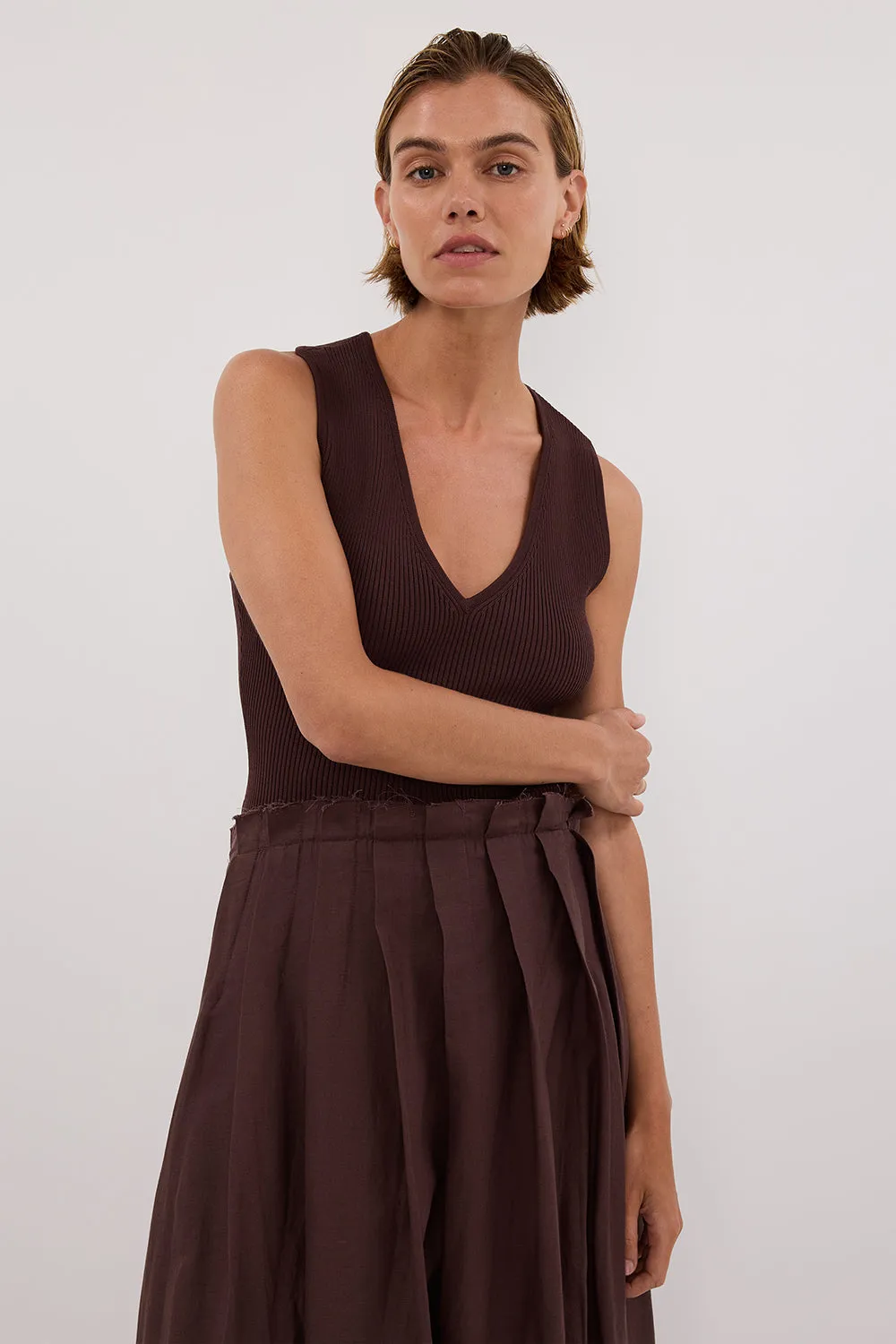 Dissh HOLLY BITTER CHOC HYBRID MIDI DRESS
