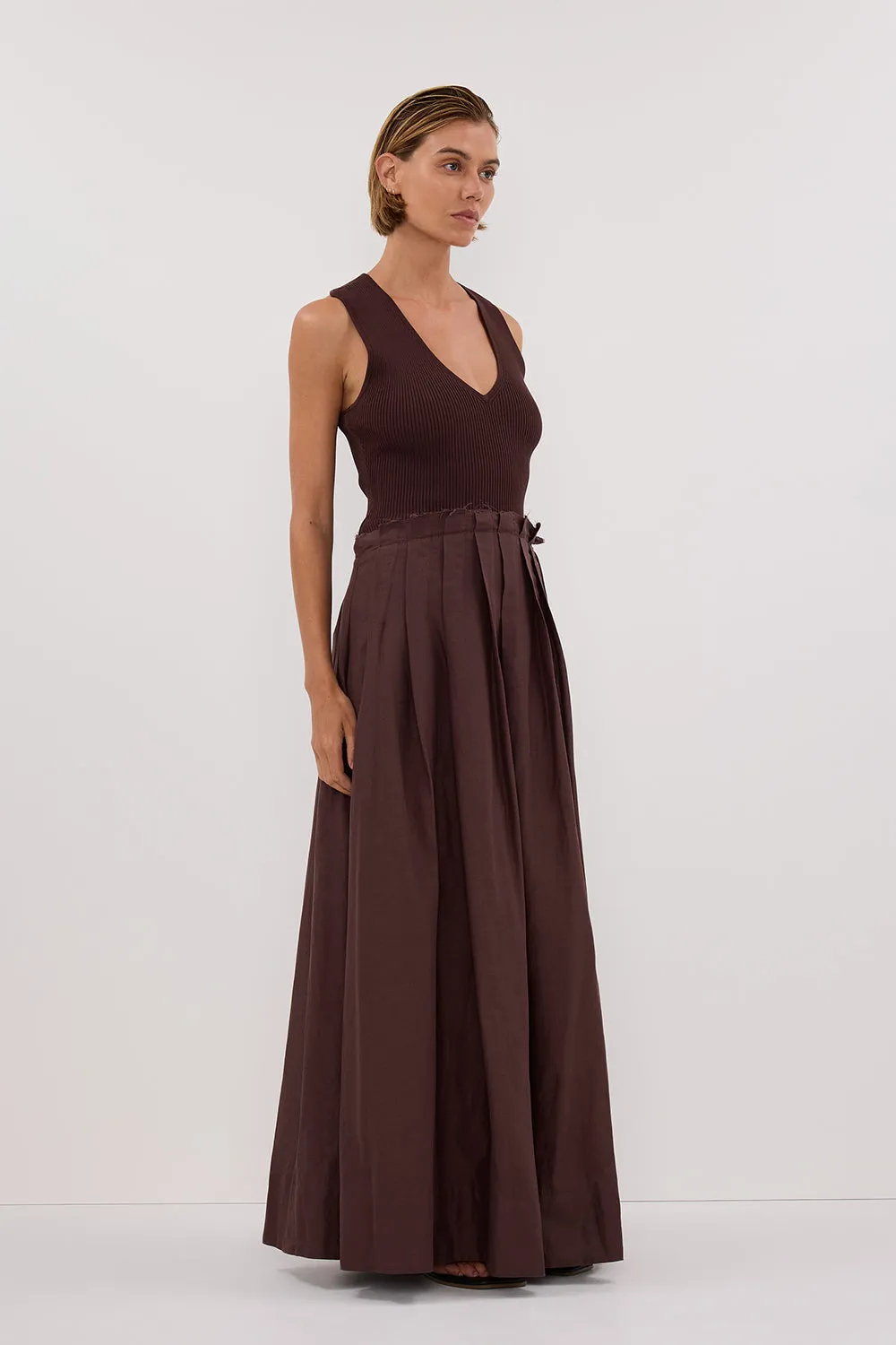Dissh HOLLY BITTER CHOC HYBRID MIDI DRESS