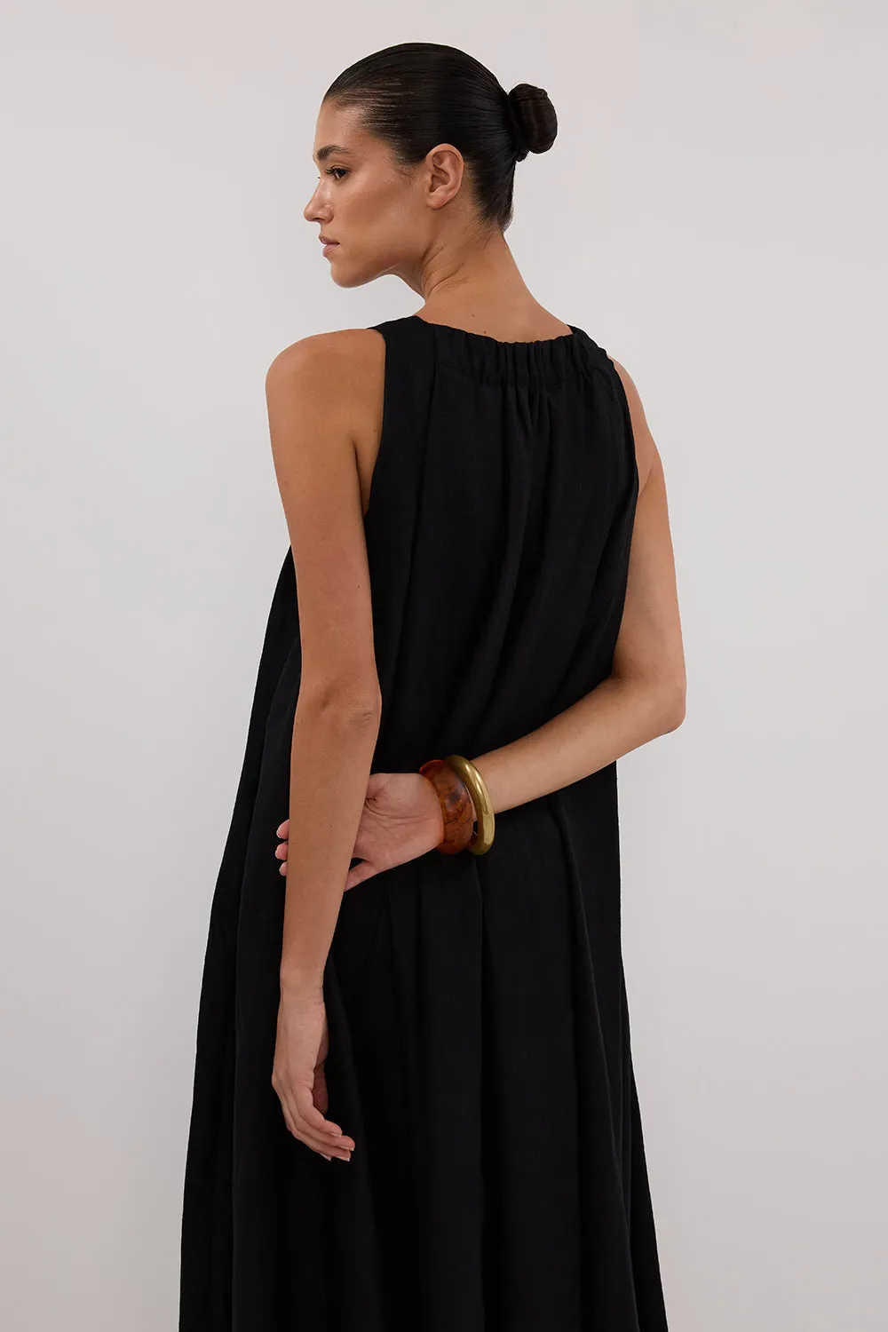 Dissh ISABELLE BLACK LINEN MIDI DRESS