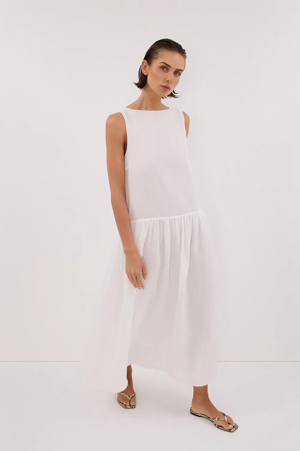 Dissh JACQUES WHITE RAMIE MIDI DRESS