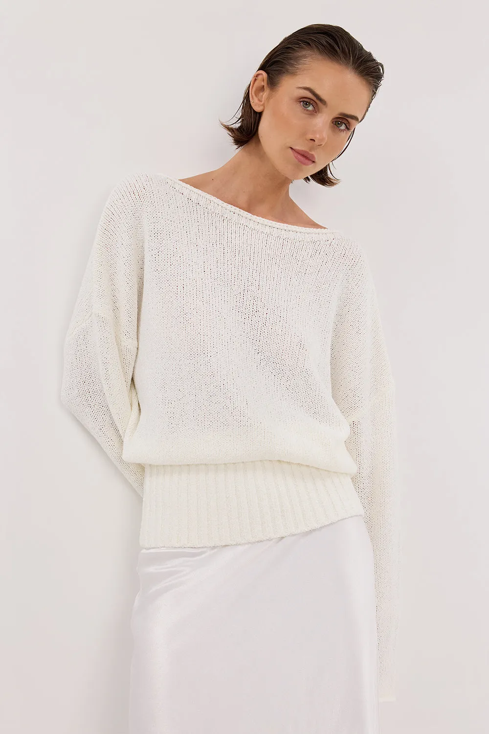 Dissh JULES WHITE LONG SLEEVE KNIT TOP