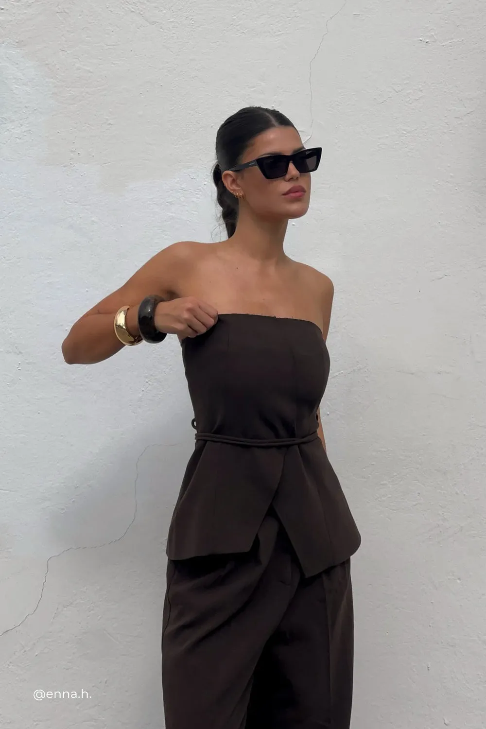 Dissh JULIE BITTER CHOC STRAPLESS TOP