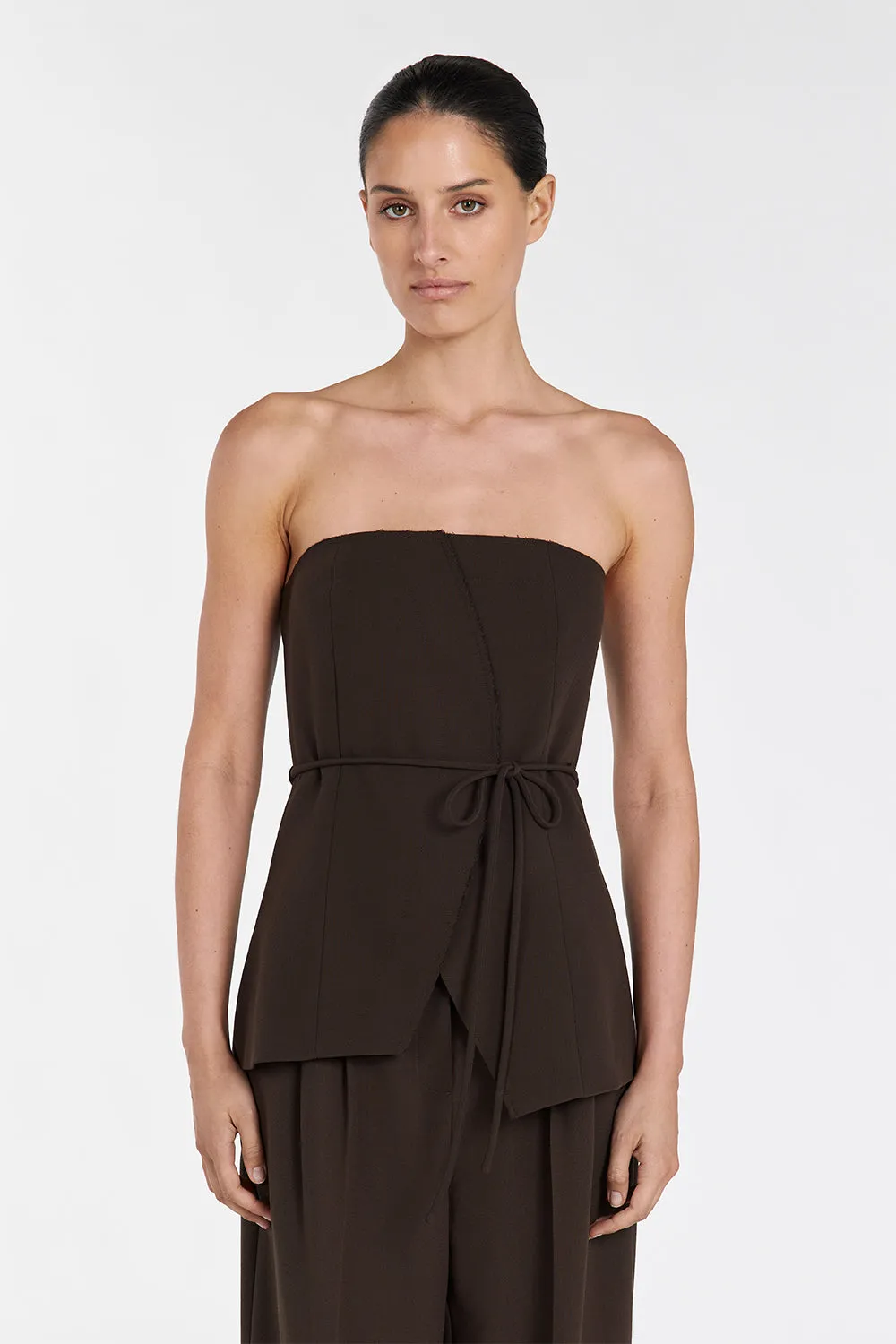 Dissh JULIE BITTER CHOC STRAPLESS TOP
