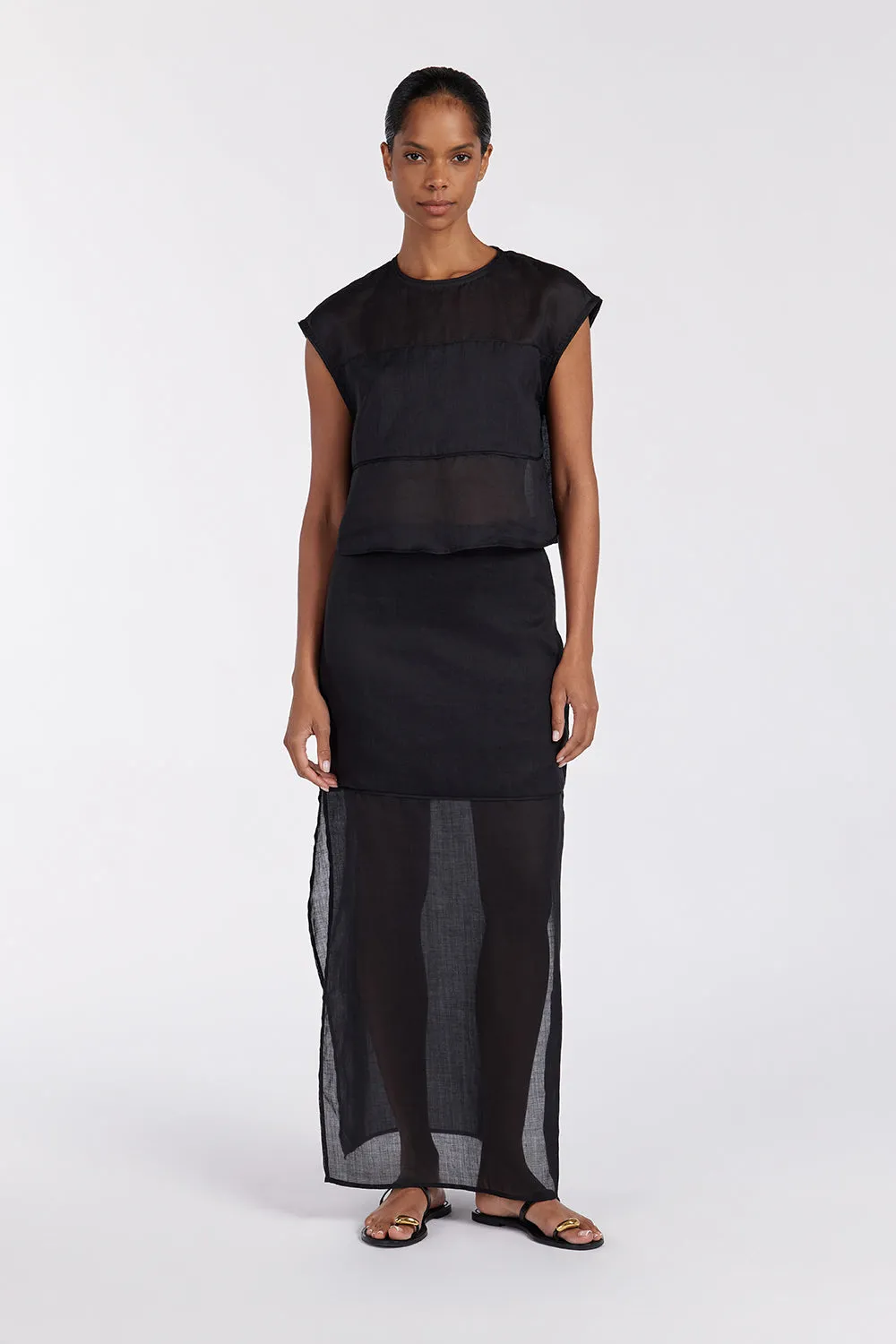 Dissh KAI BLACK RAMIE MIDI SKIRT
