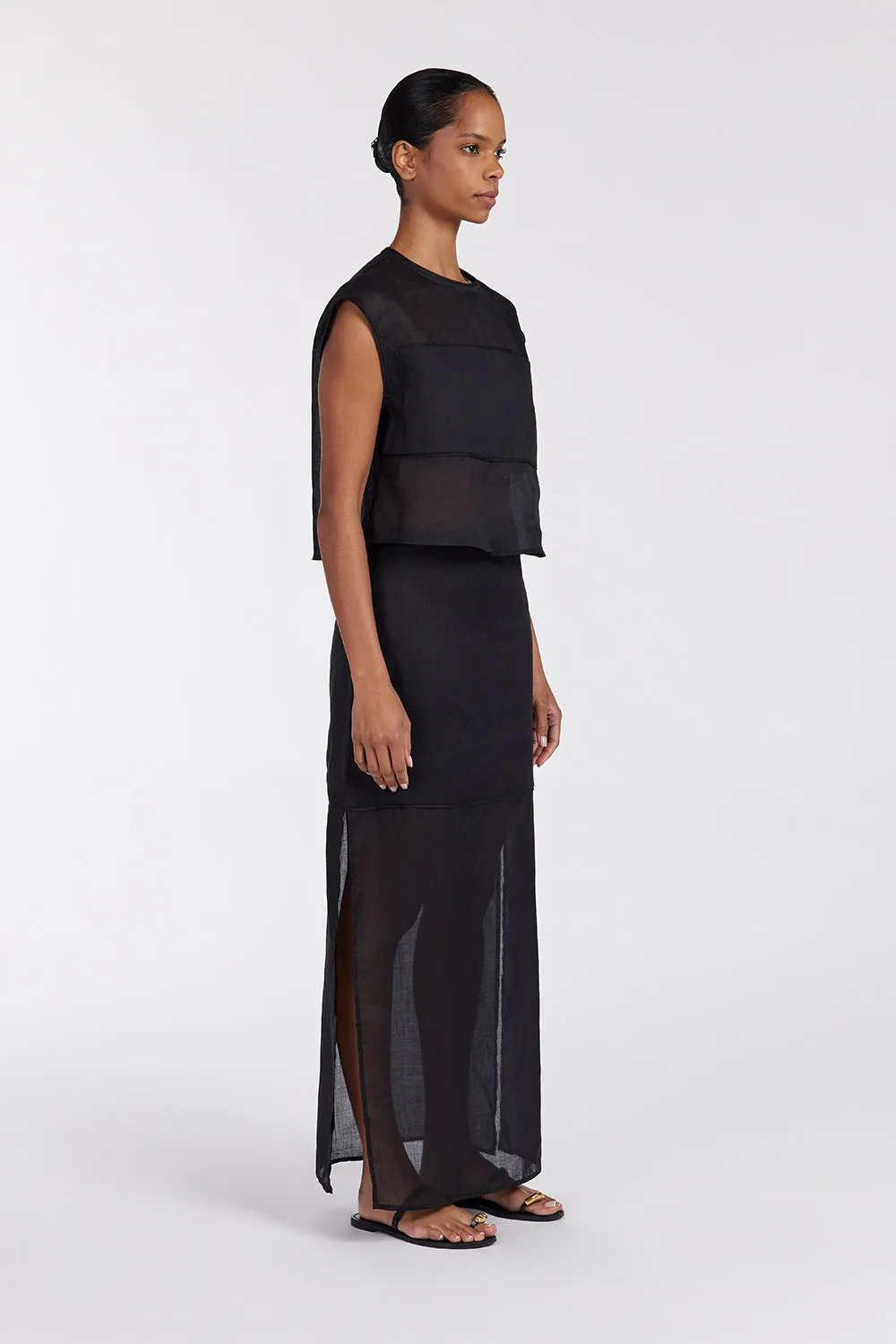 Dissh KAI BLACK RAMIE MIDI SKIRT