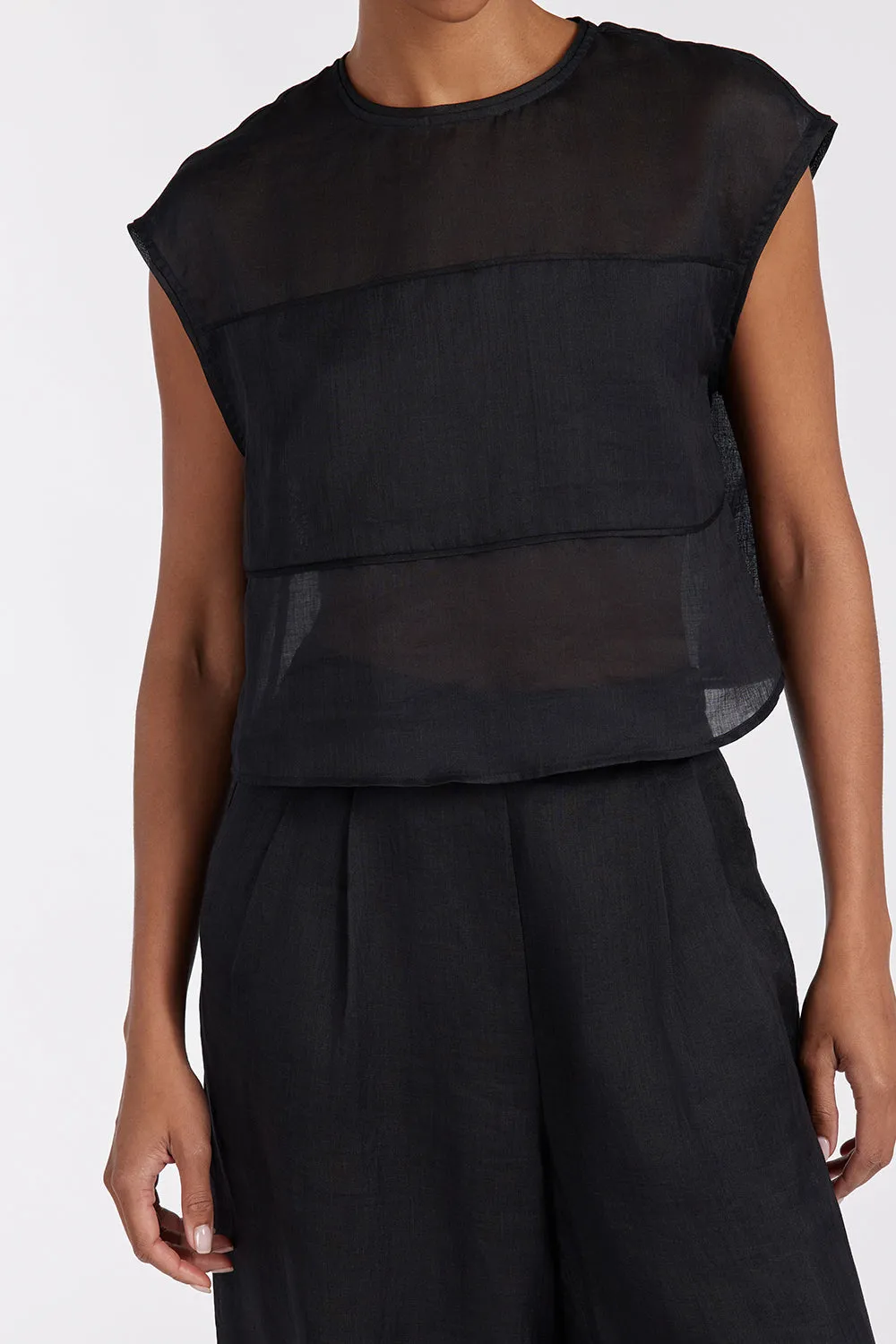 Dissh KAI BLACK RAMIE PANELLED TOP