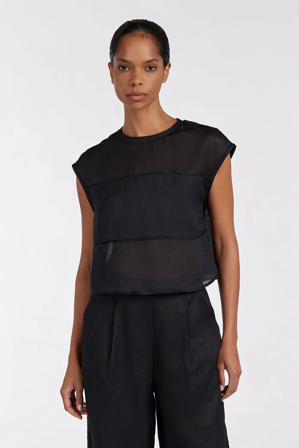 Dissh KAI BLACK RAMIE PANELLED TOP