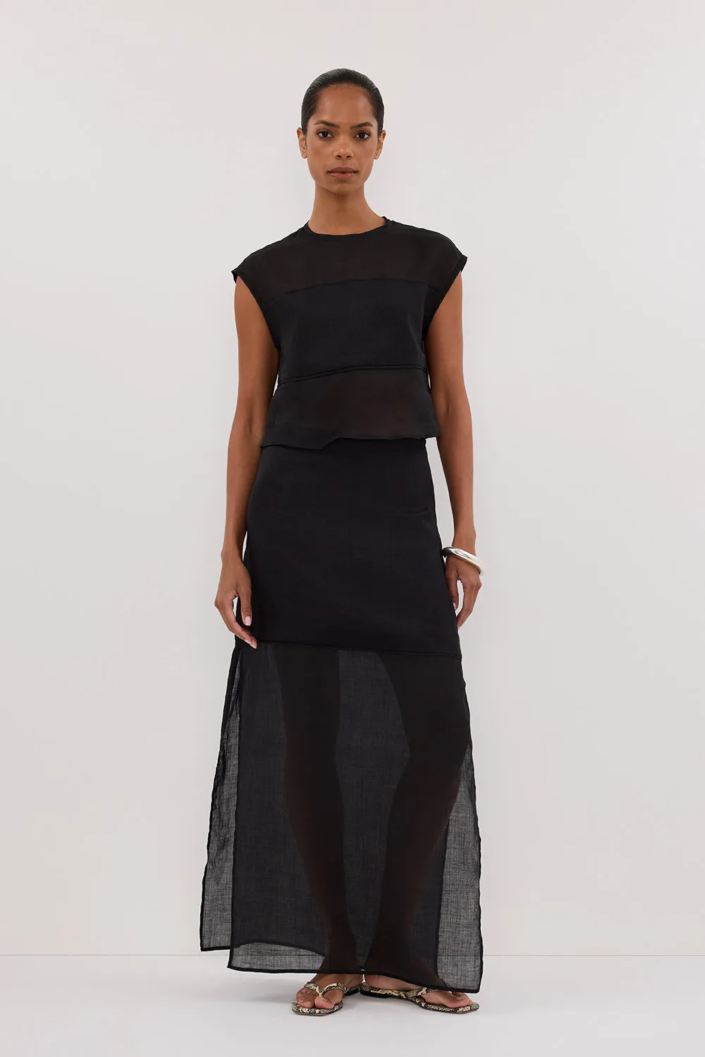 Dissh KAI BLACK RAMIE PANELLED TOP