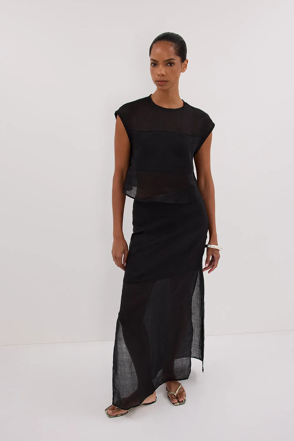 Dissh KAI BLACK RAMIE PANELLED TOP
