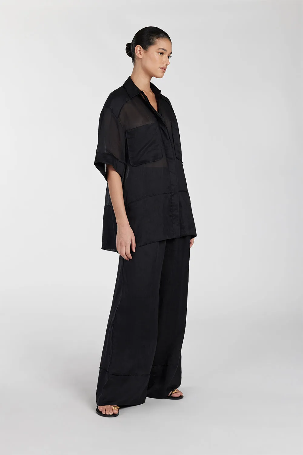 Dissh KAI BLACK RAMIE RESORT SHIRT