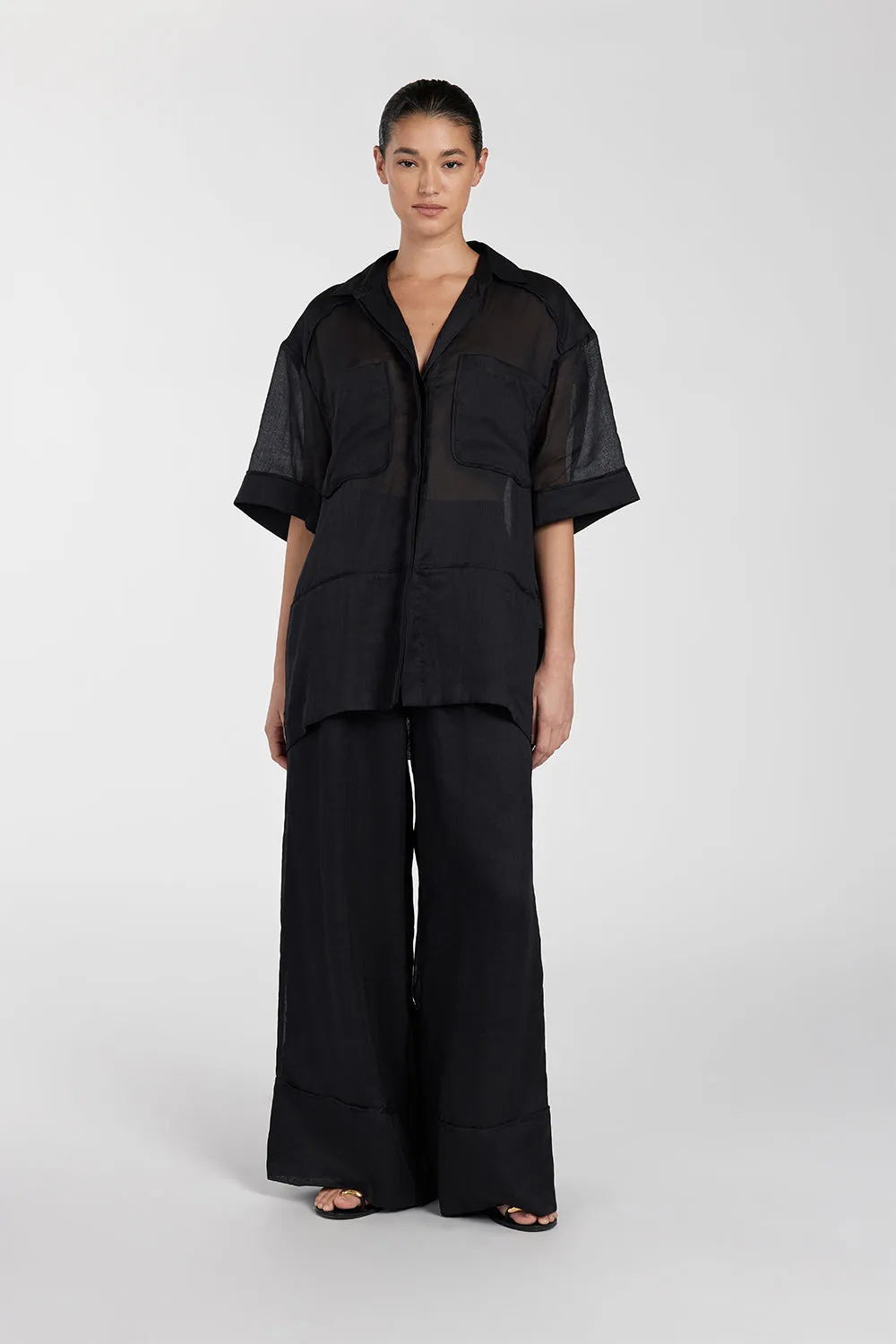 Dissh KAI BLACK RAMIE RESORT SHIRT
