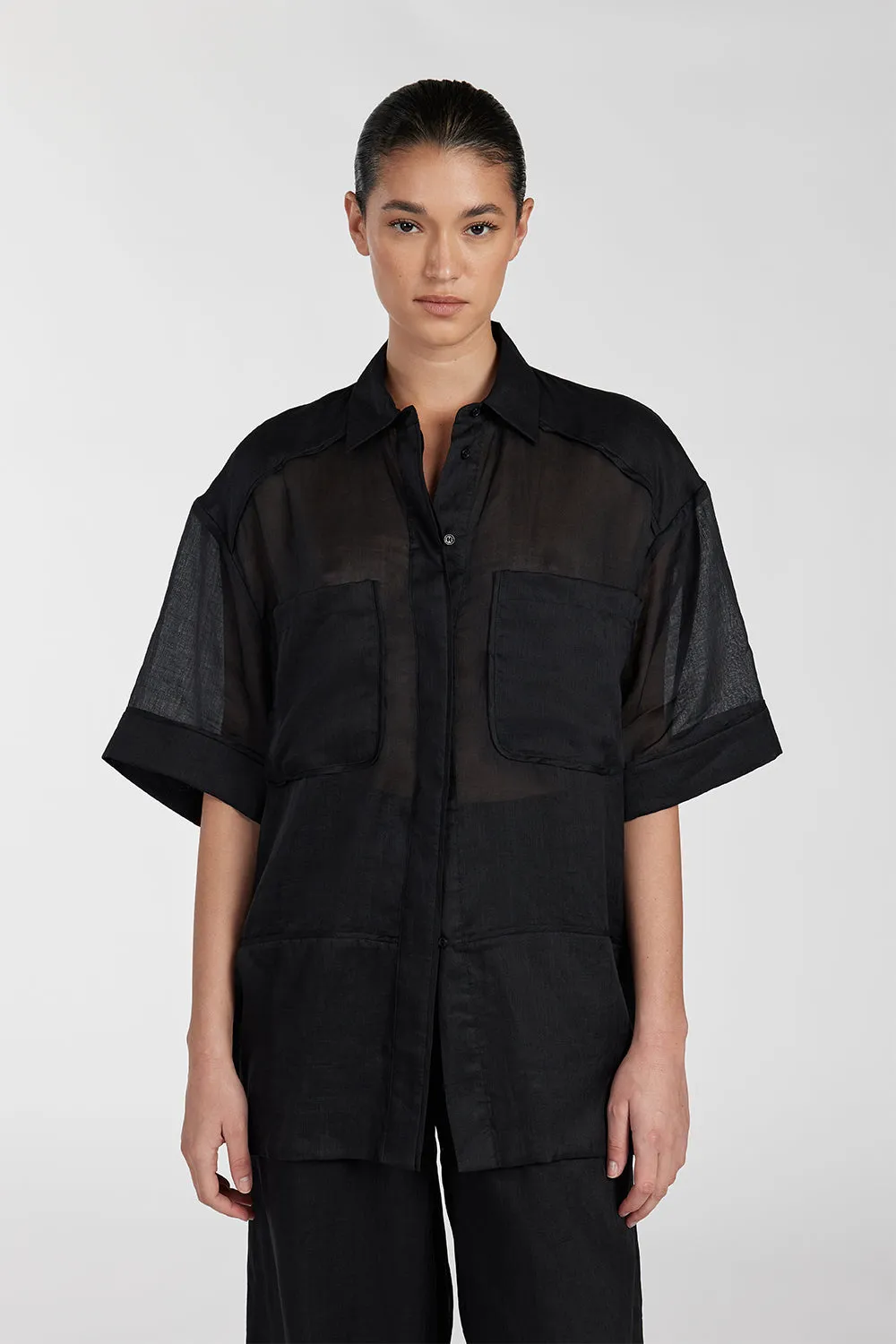 Dissh KAI BLACK RAMIE RESORT SHIRT