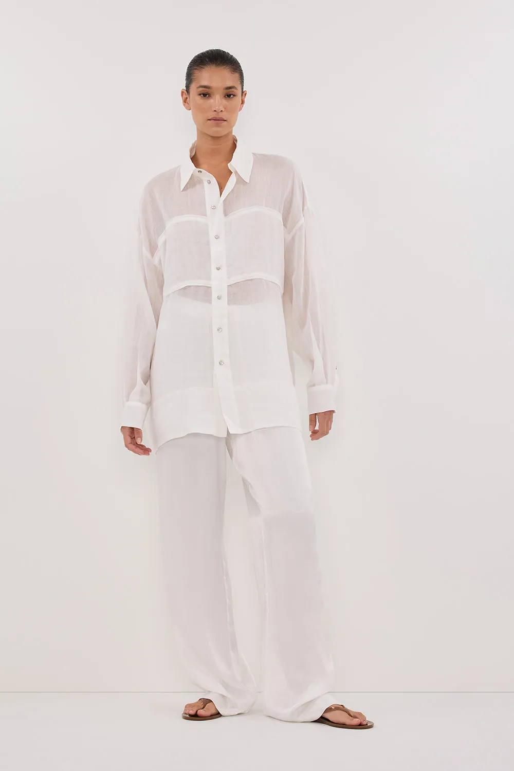 Dissh KAI WHITE OVERSIZED RAMIE SLEEVED SHIRT