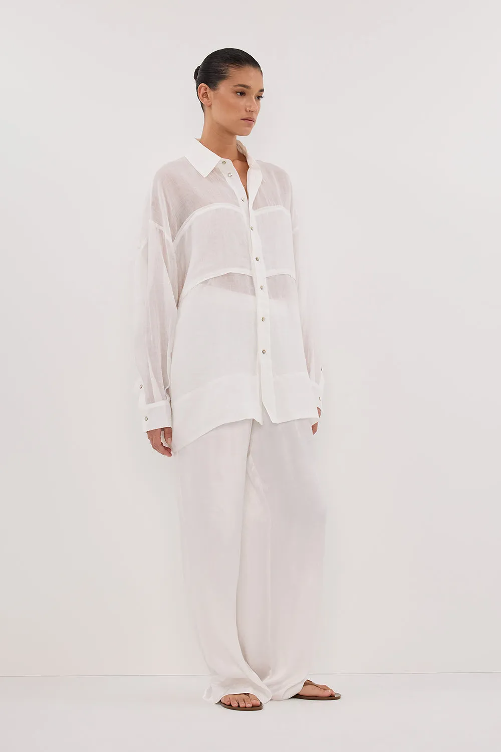 Dissh KAI WHITE OVERSIZED RAMIE SLEEVED SHIRT