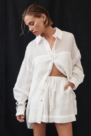 Dissh KAI WHITE OVERSIZED RAMIE SLEEVED SHIRT