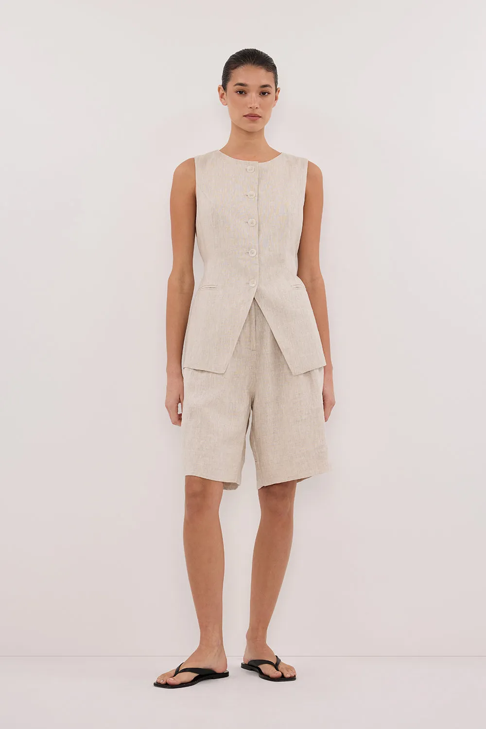 Dissh KAYLA NATURAL LINEN BERMUDA SHORT